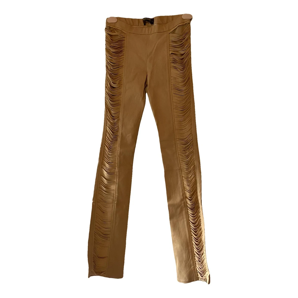 Pre-owned Roberto Cavalli Leather Trousers In Camel
