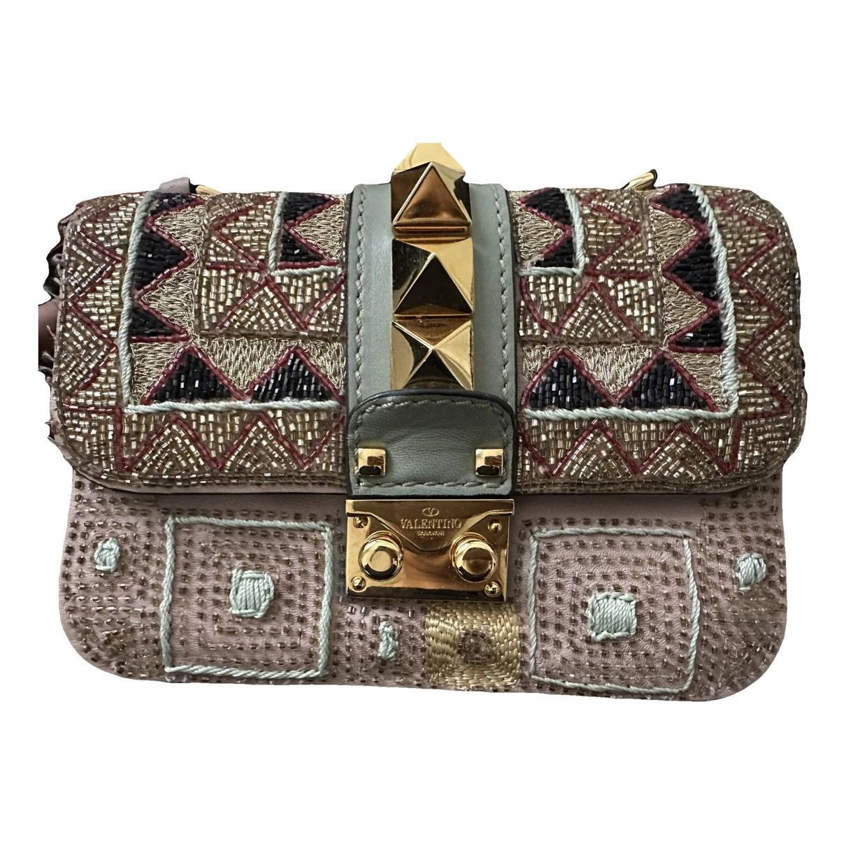 Pre-owned Valentino Garavani Glam Lock Leather Crossbody Bag In Multicolour