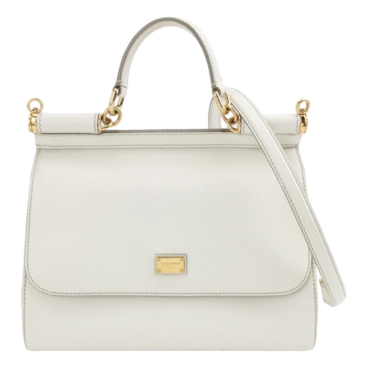 Pre-owned Dolce & Gabbana Sicily Leather Crossbody Bag In White