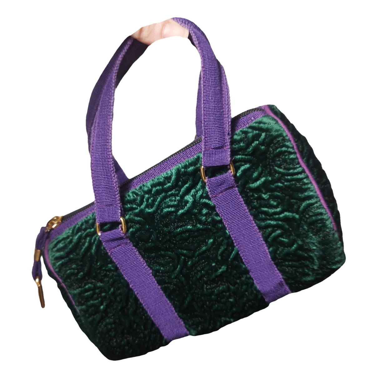 Pre-owned Borbonese Velvet Handbag In Green