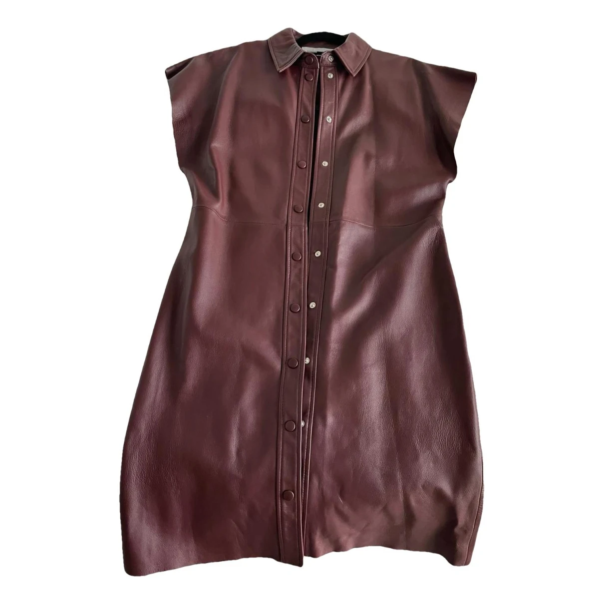 Pre-owned Samsoe & Samsoe Leather Mid-length Dress In Burgundy
