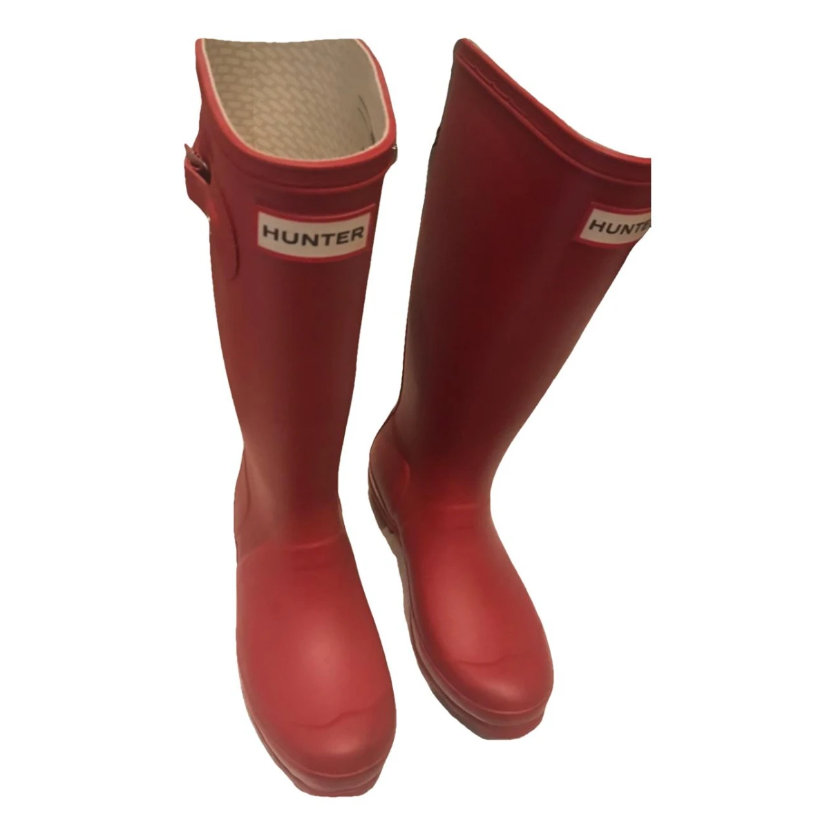 Pre-owned Hunter Cloth Wellington Boots In Red