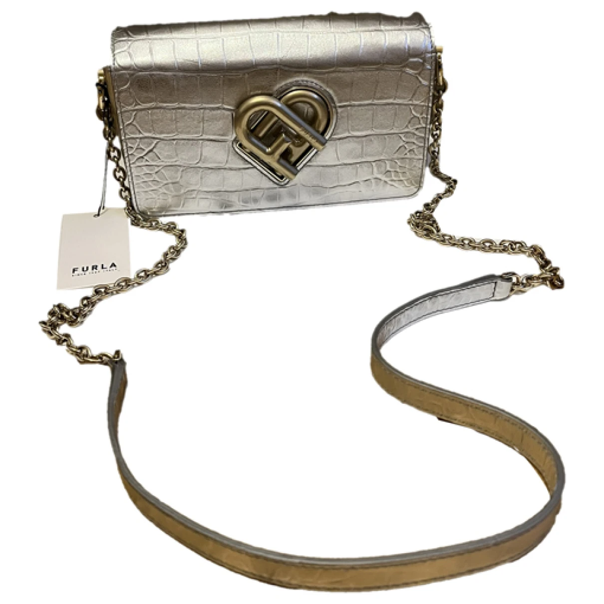 Pre-owned Furla Leather Clutch Bag In Silver