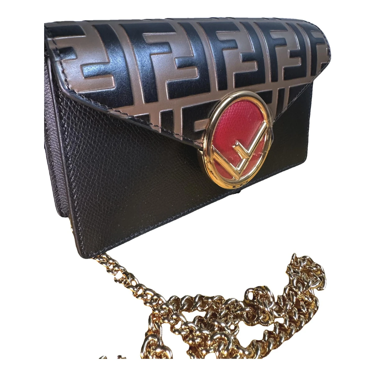Pre-owned Fendi Double F Leather Clutch Bag In Multicolour