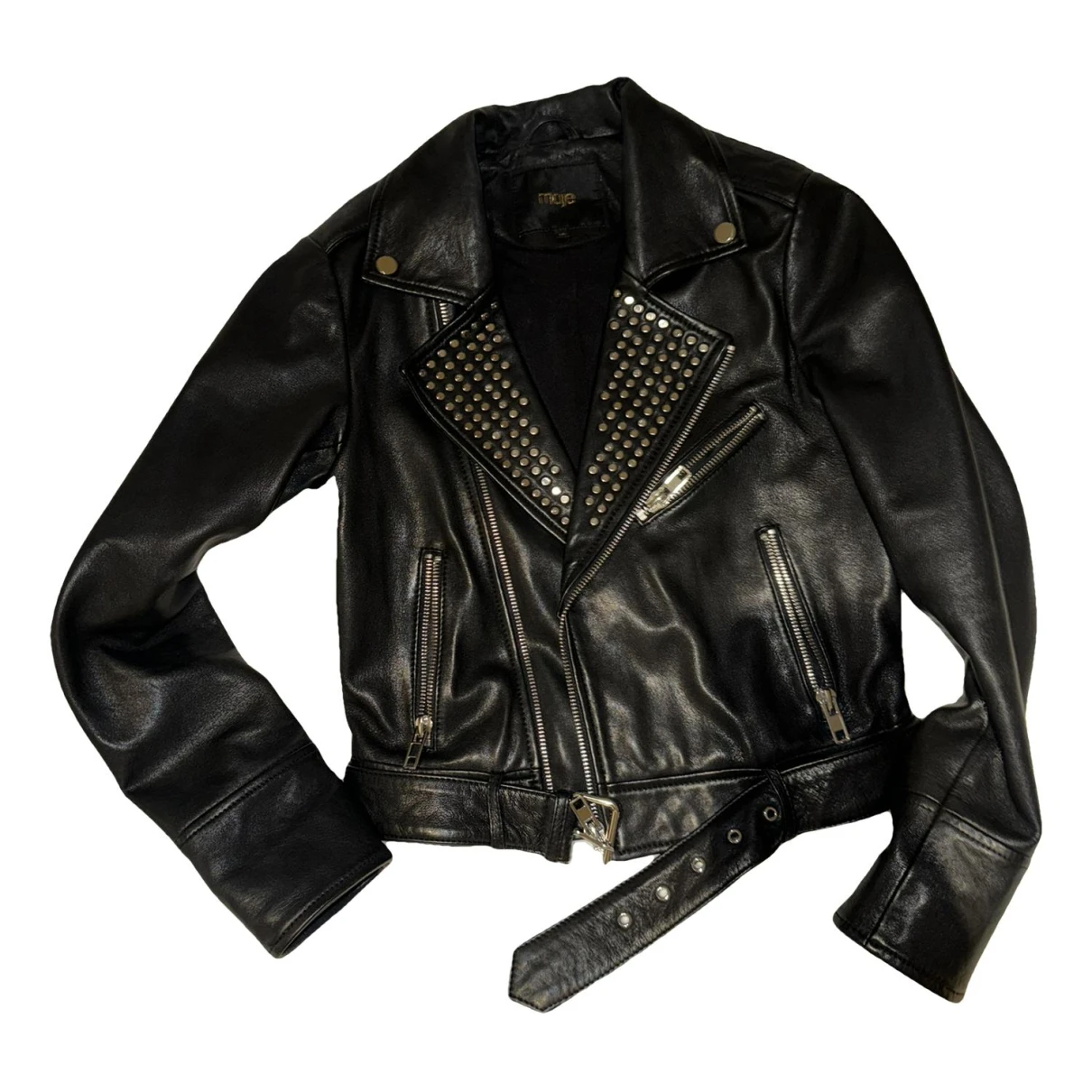 Pre-owned Maje Leather Short Vest In Black