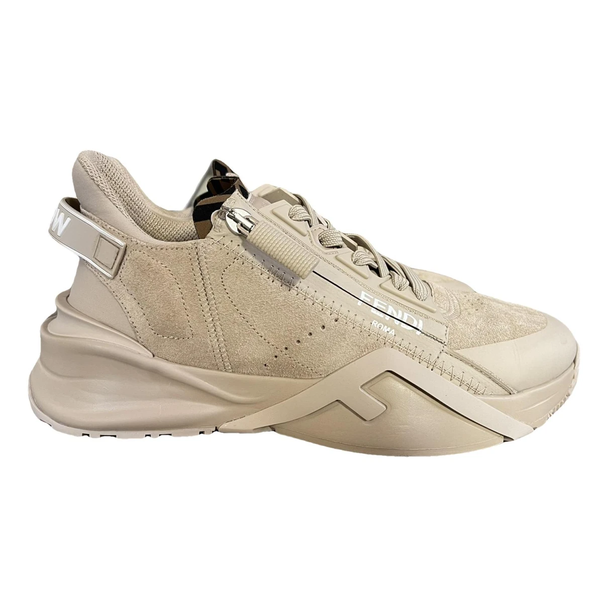 Pre-owned Fendi Flow Leather Trainers In Beige