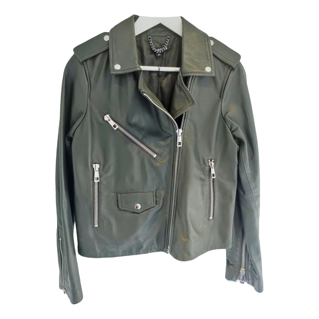 Pre-owned Whistles Leather Jacket In Khaki