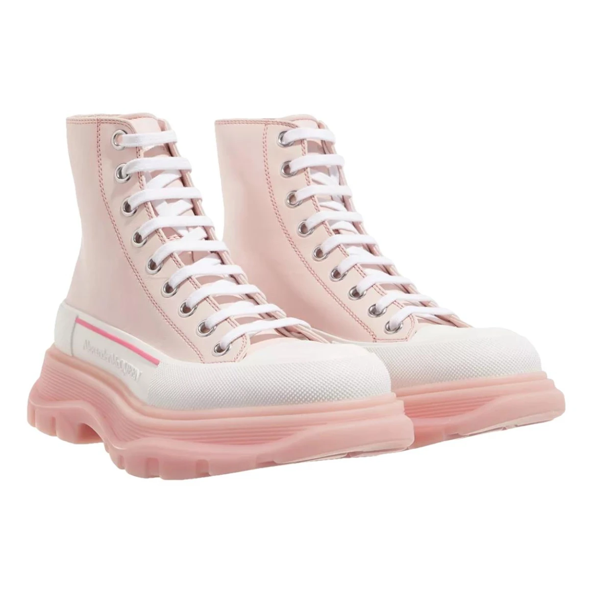 Pre-owned Alexander Mcqueen Tread Slick Leather Trainers In Pink
