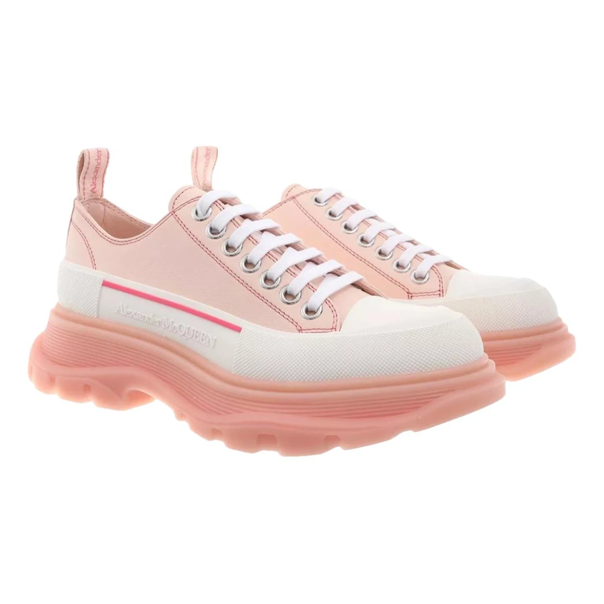 Pre-owned Alexander Mcqueen Tread Slick Leather Trainers In Pink