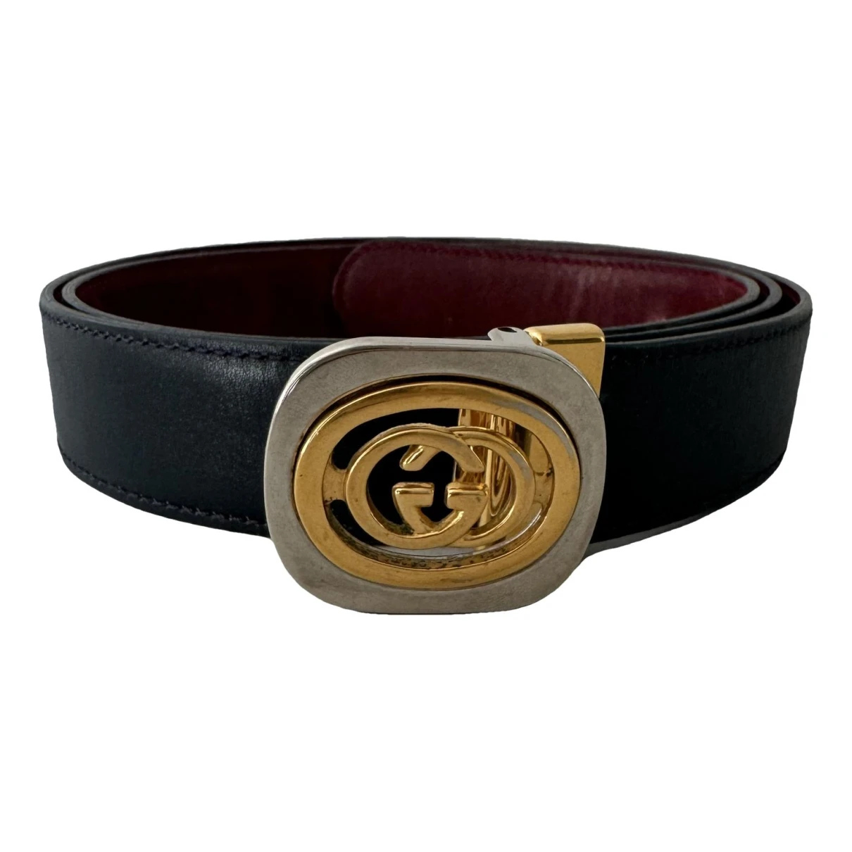 Pre-owned Gucci Leather Belt In Navy