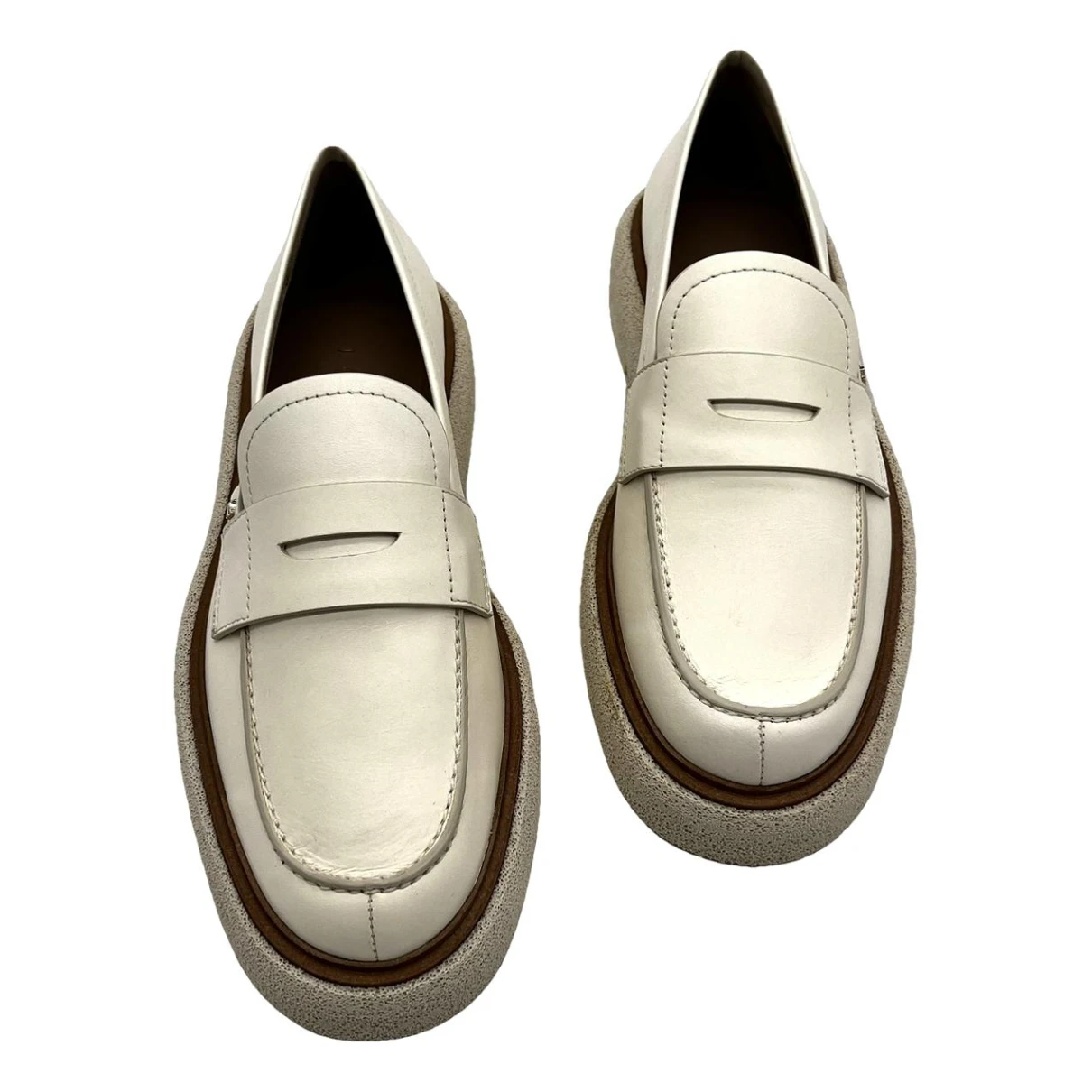 Pre-owned Max Mara Leather Flats In White