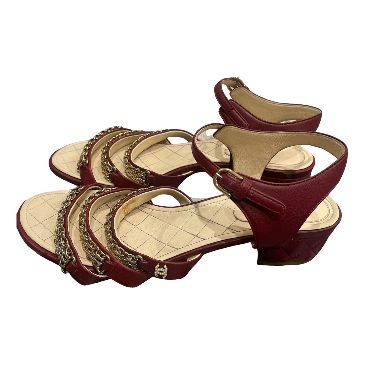 Pre-owned Chanel Leather Sandal In Burgundy