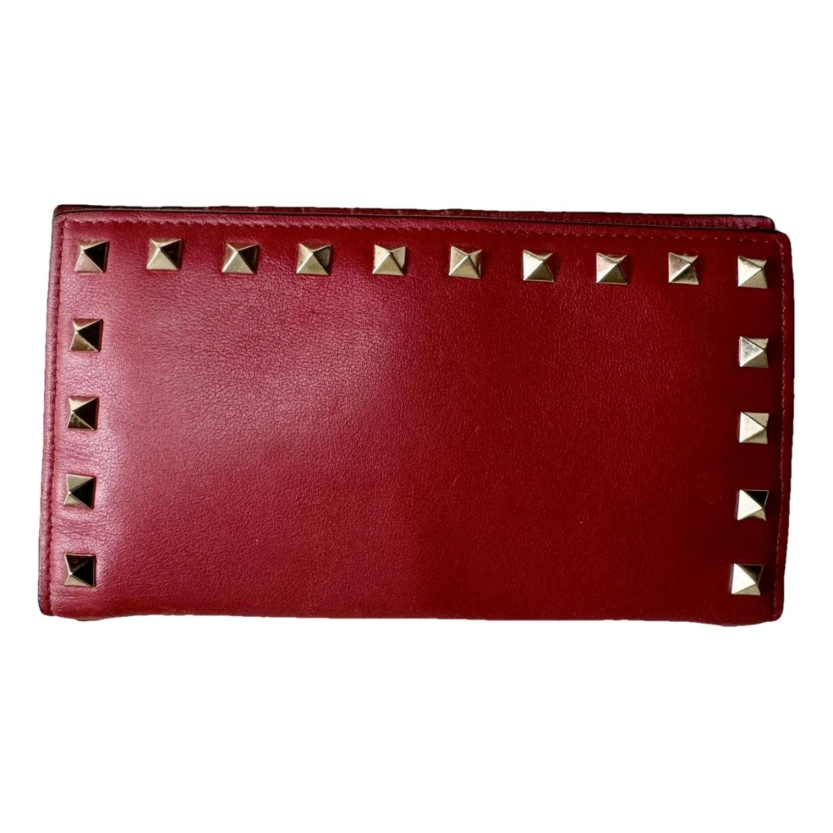 Pre-owned Valentino Garavani Rockstud Leather Wallet In Red