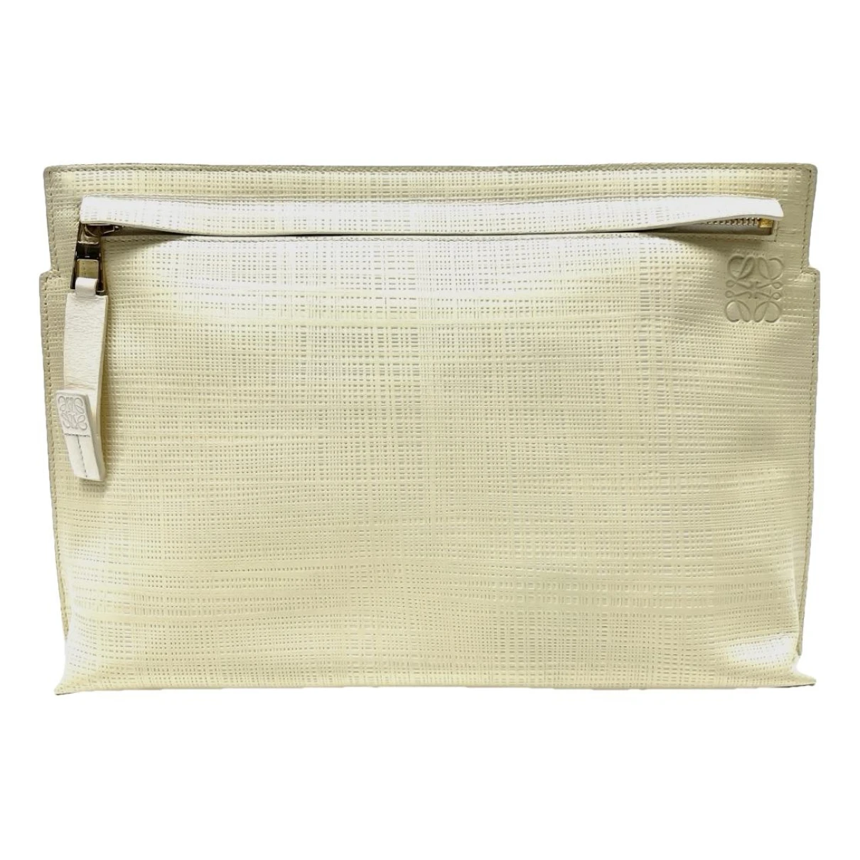 Pre-owned Loewe T Pouch Leather Clutch Bag In Beige