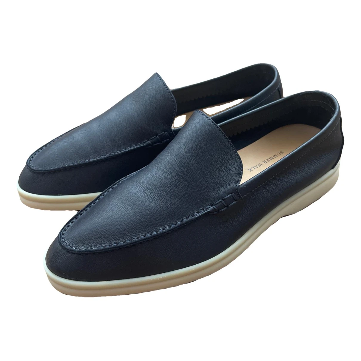 Pre-owned Loro Piana Summer Walk Leather Flats In Navy