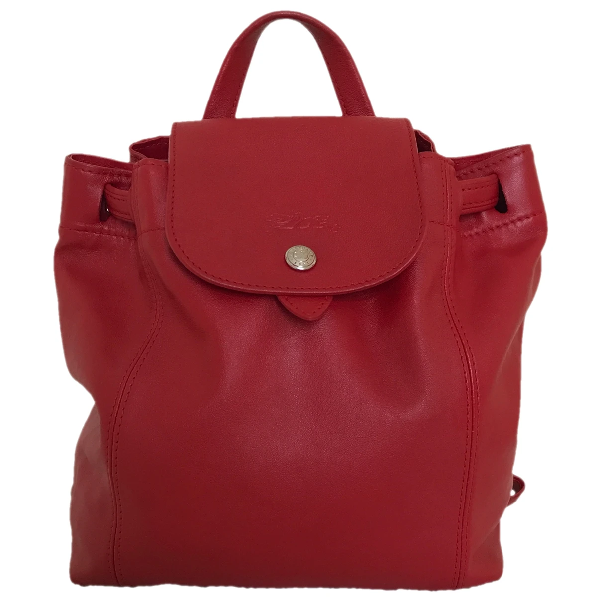 Pre-owned Longchamp Pliage Leather Backpack In Red