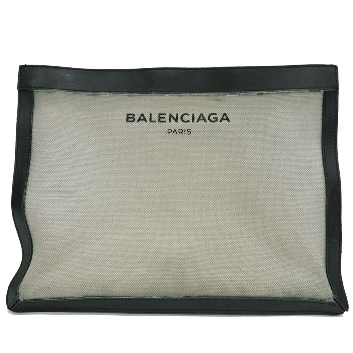 Pre-owned Balenciaga Navy Cabas Cloth Clutch Bag In White