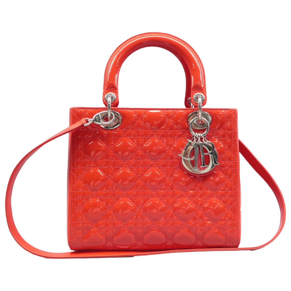 Pre-owned Dior Patent Leather Satchel In Orange