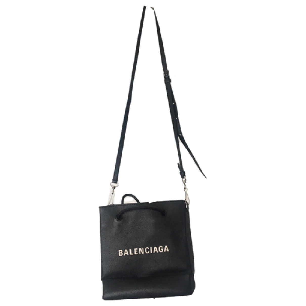 Pre-owned Balenciaga Plastic Bag Shooper Leather Crossbody Bag In Black