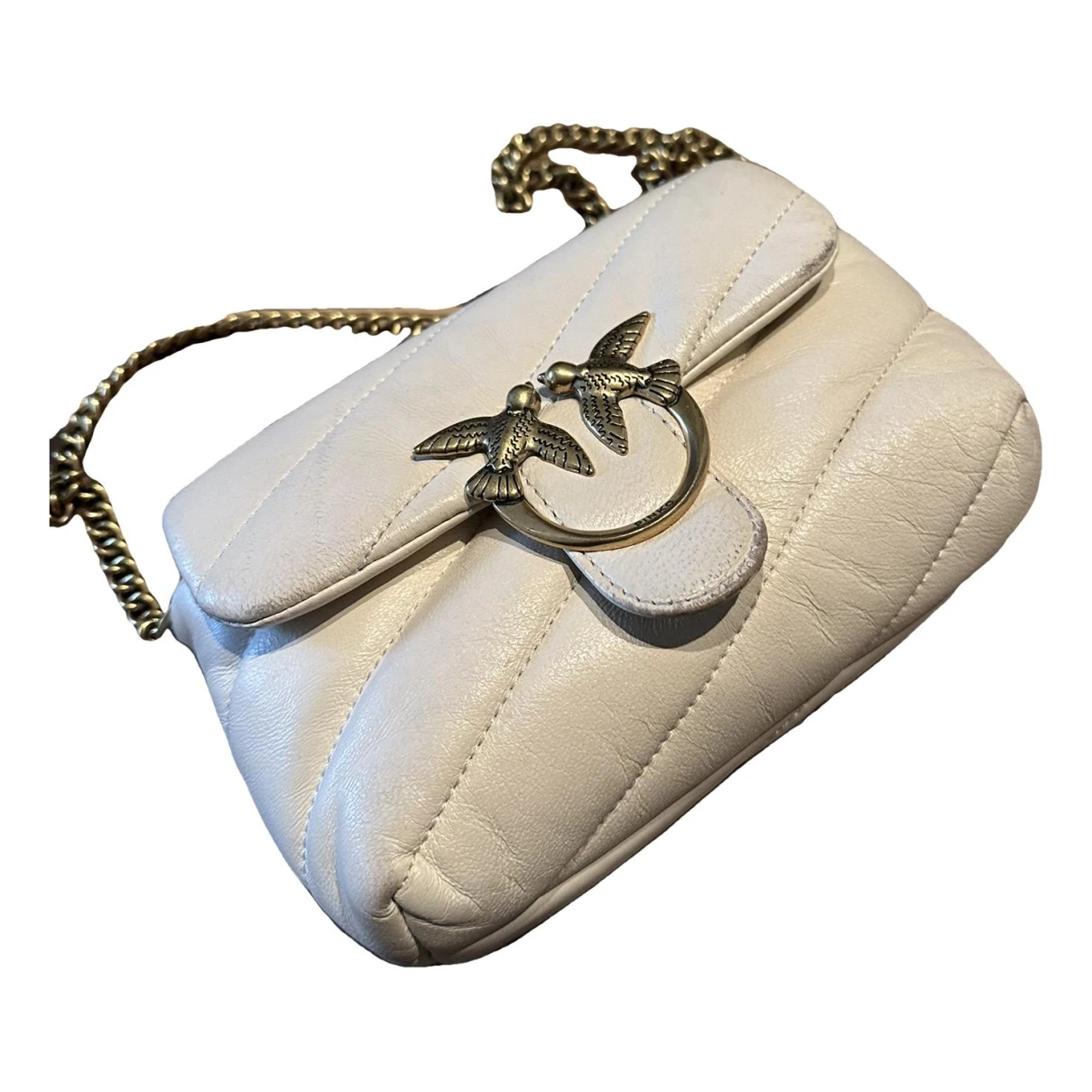 Pre-owned Pinko Love Bag Leather Clutch Bag In Beige