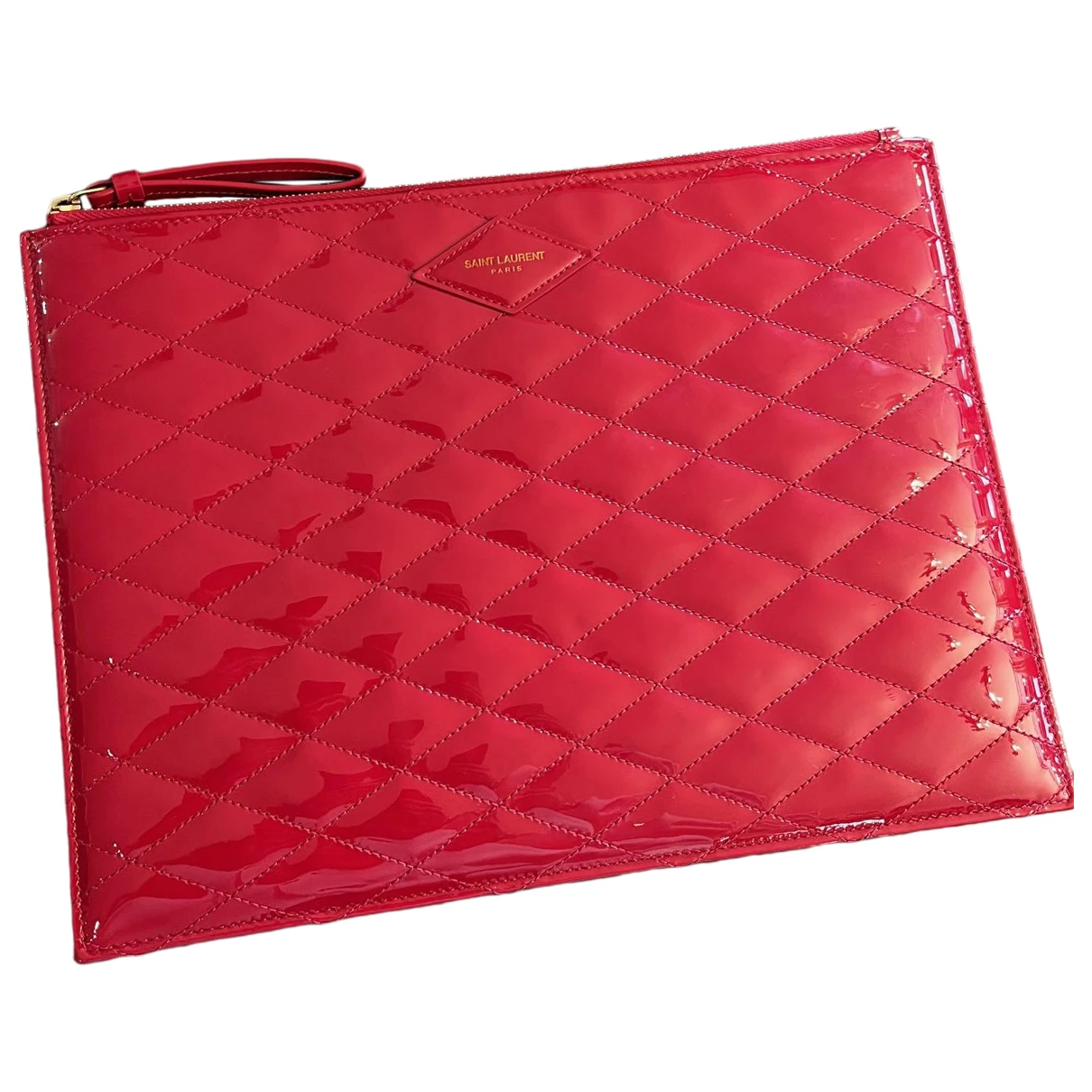 Pre-owned Saint Laurent Patent Leather Clutch Bag In Red