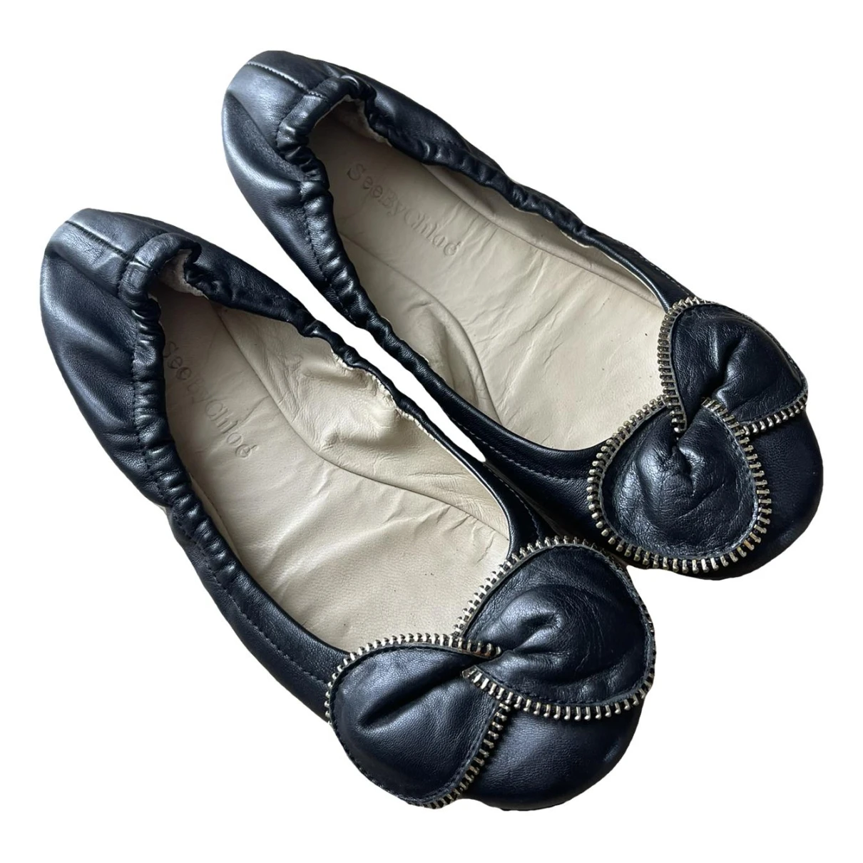 Pre-owned See By Chloé Leather Ballet Flats In Black