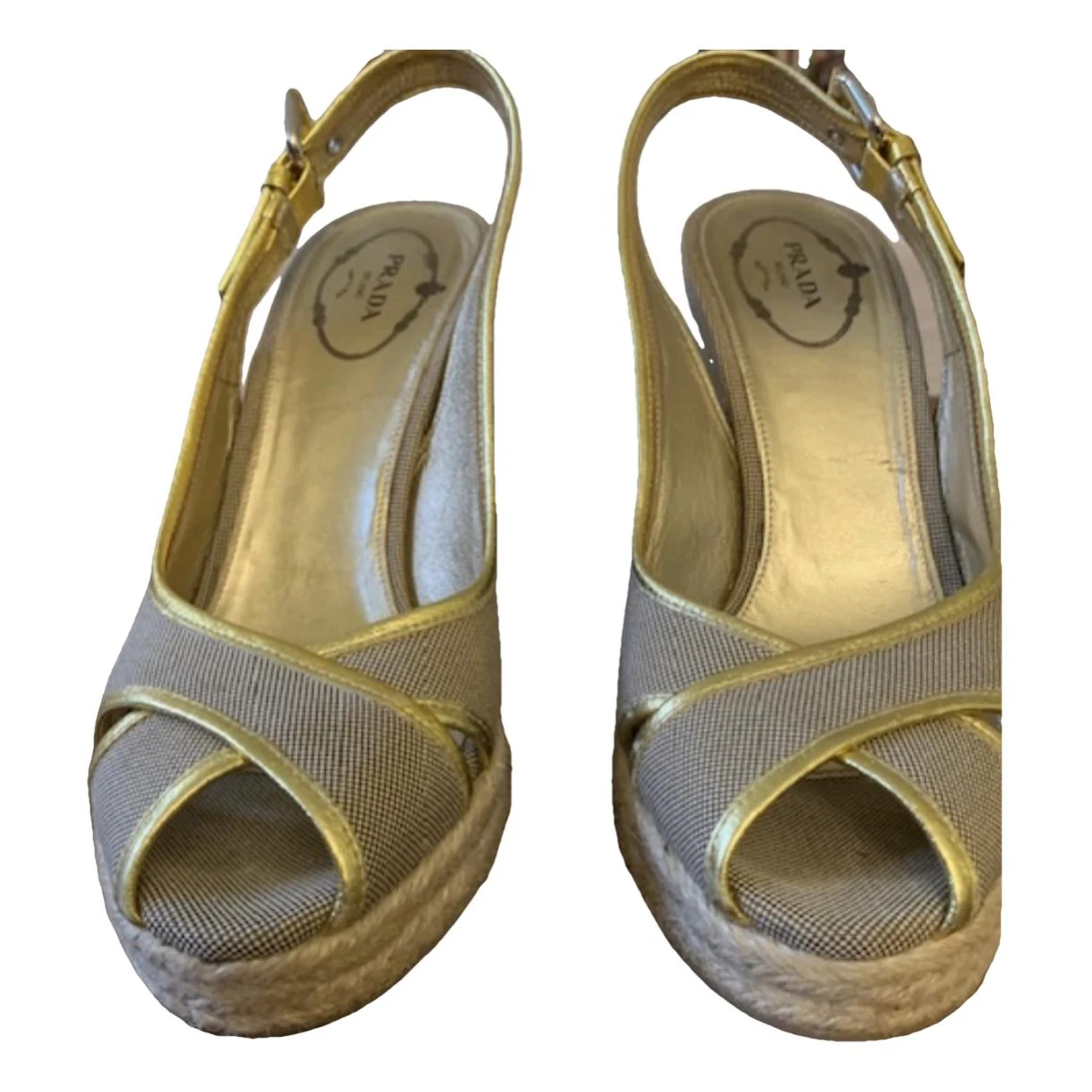 Pre-owned Prada Cloth Sandals In Ecru