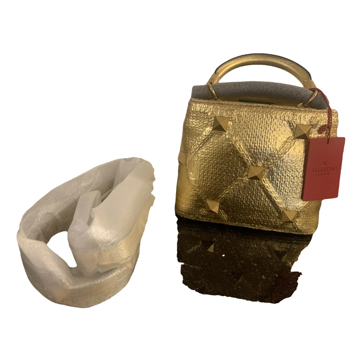 Pre-owned Valentino Garavani Roman Stud Leather Handbag In Gold