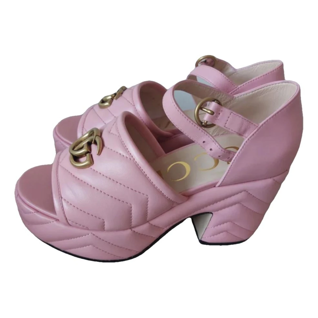 Pre-owned Gucci Double G Leather Sandals In Pink