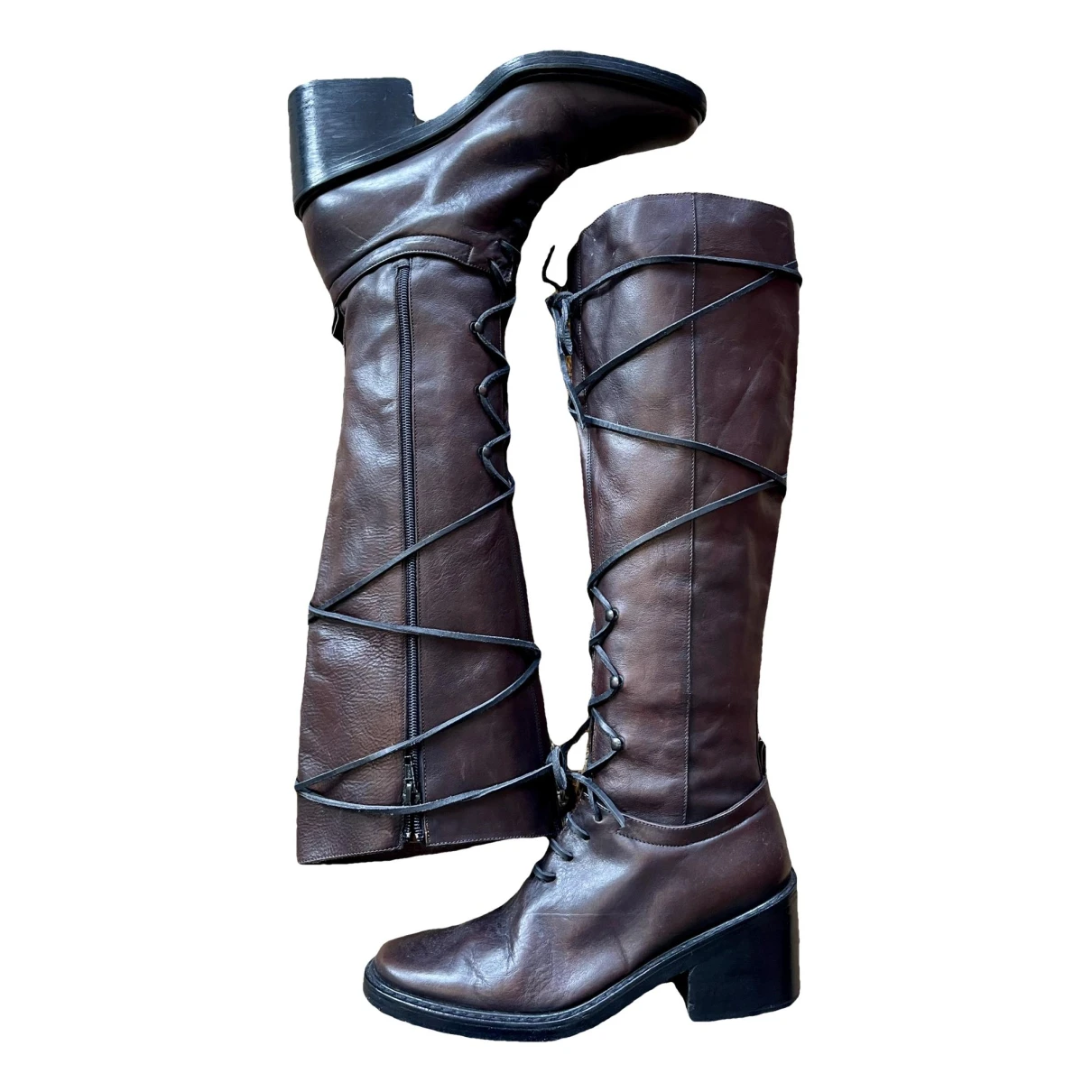Pre-owned Ann Demeulemeester Leather Riding Boots In Brown
