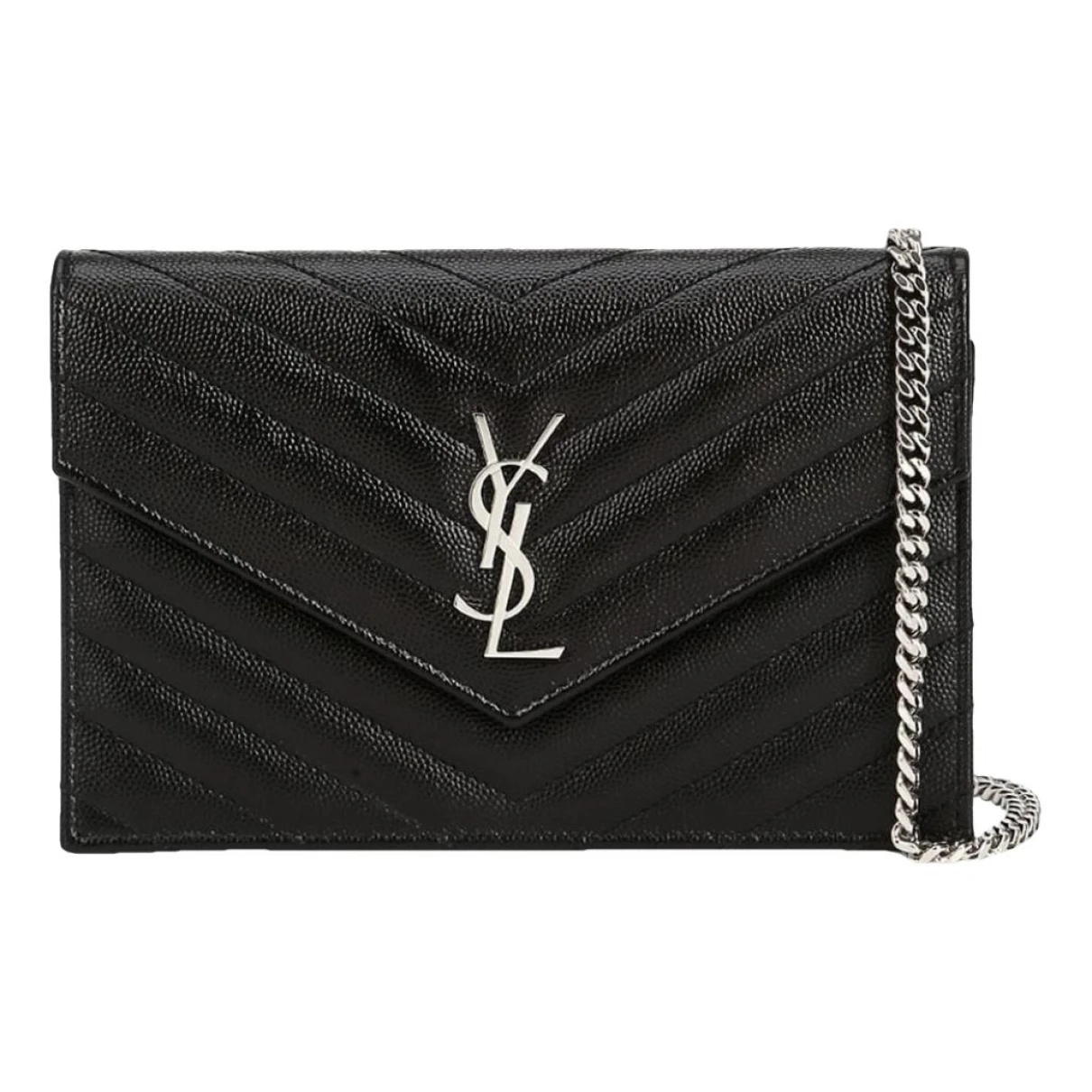Pre-owned Saint Laurent Portefeuille Enveloppe Leather Crossbody Bag In Black
