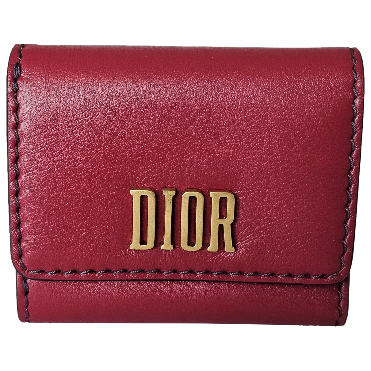 Pre-owned Dior Leather Wallet In Burgundy