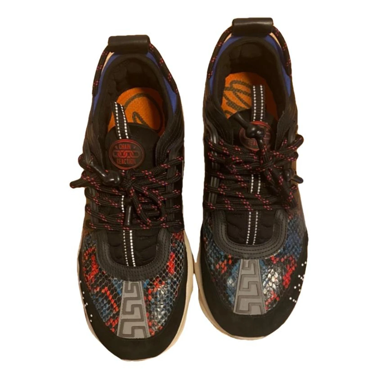 Pre-owned Versace Chain Reaction Leather Trainers In Multicolour