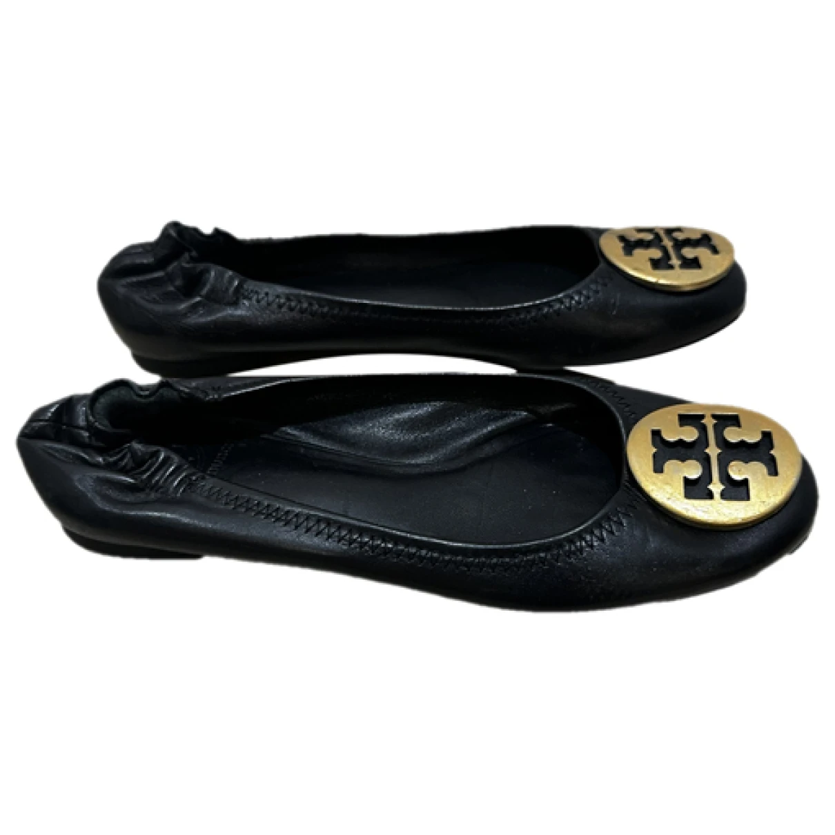 Pre-owned Tory Burch Leather Ballet Flats In Black