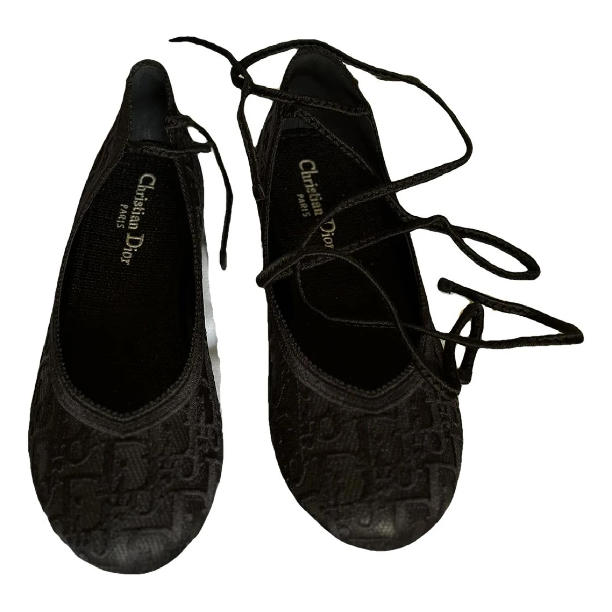 Pre-owned Dior Poème Cloth Ballet Flats In Black