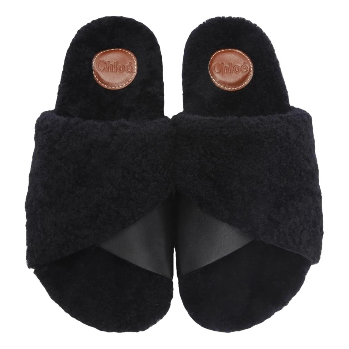 Pre-owned Chloé Shearling Mules In Black