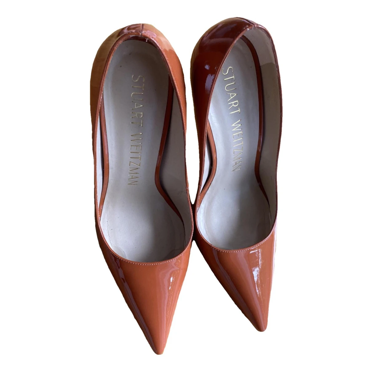 Pre-owned Stuart Weitzman Patent Leather Heels In Orange