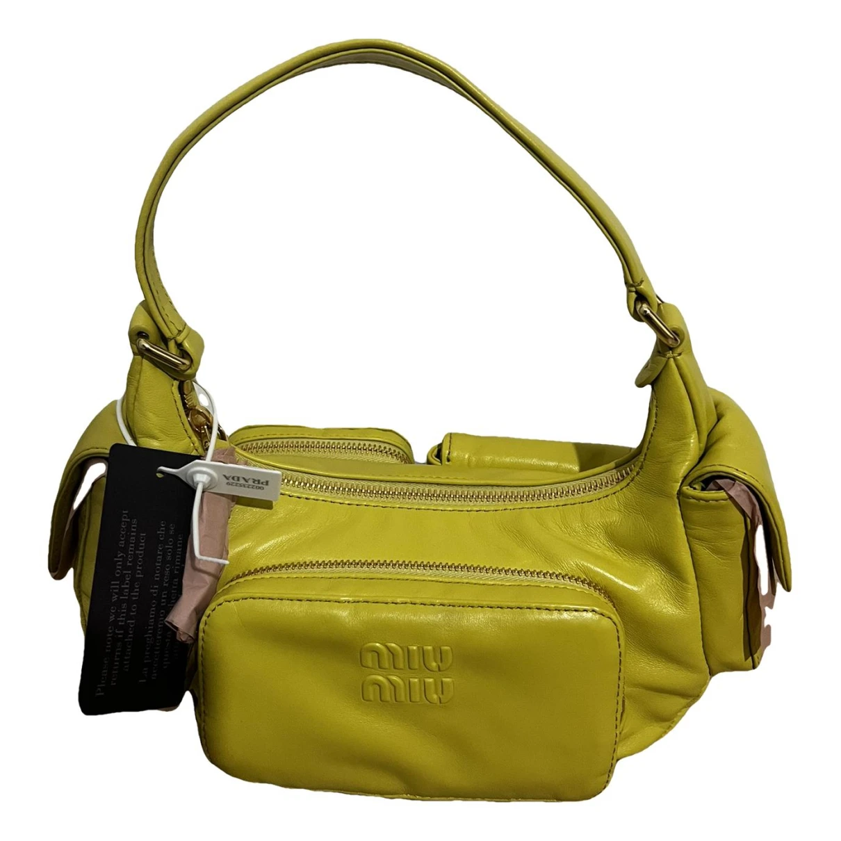 Pre-owned Miu Miu Pocket Leather Handbag In Yellow