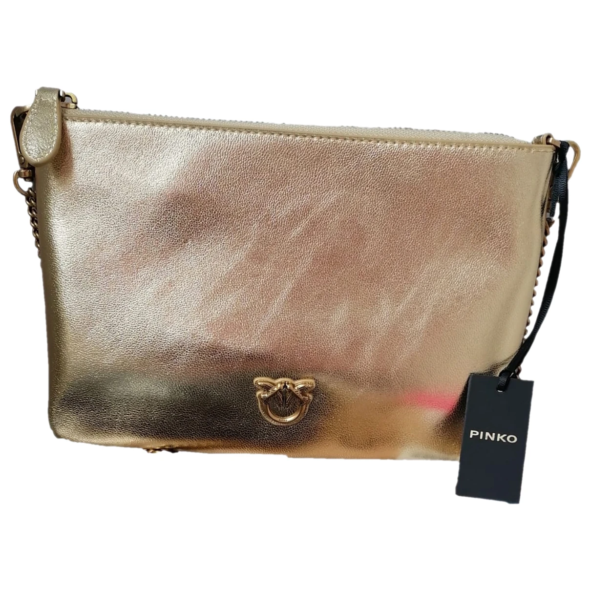 Pre-owned Pinko Love Bag Leather Clutch Bag In Gold