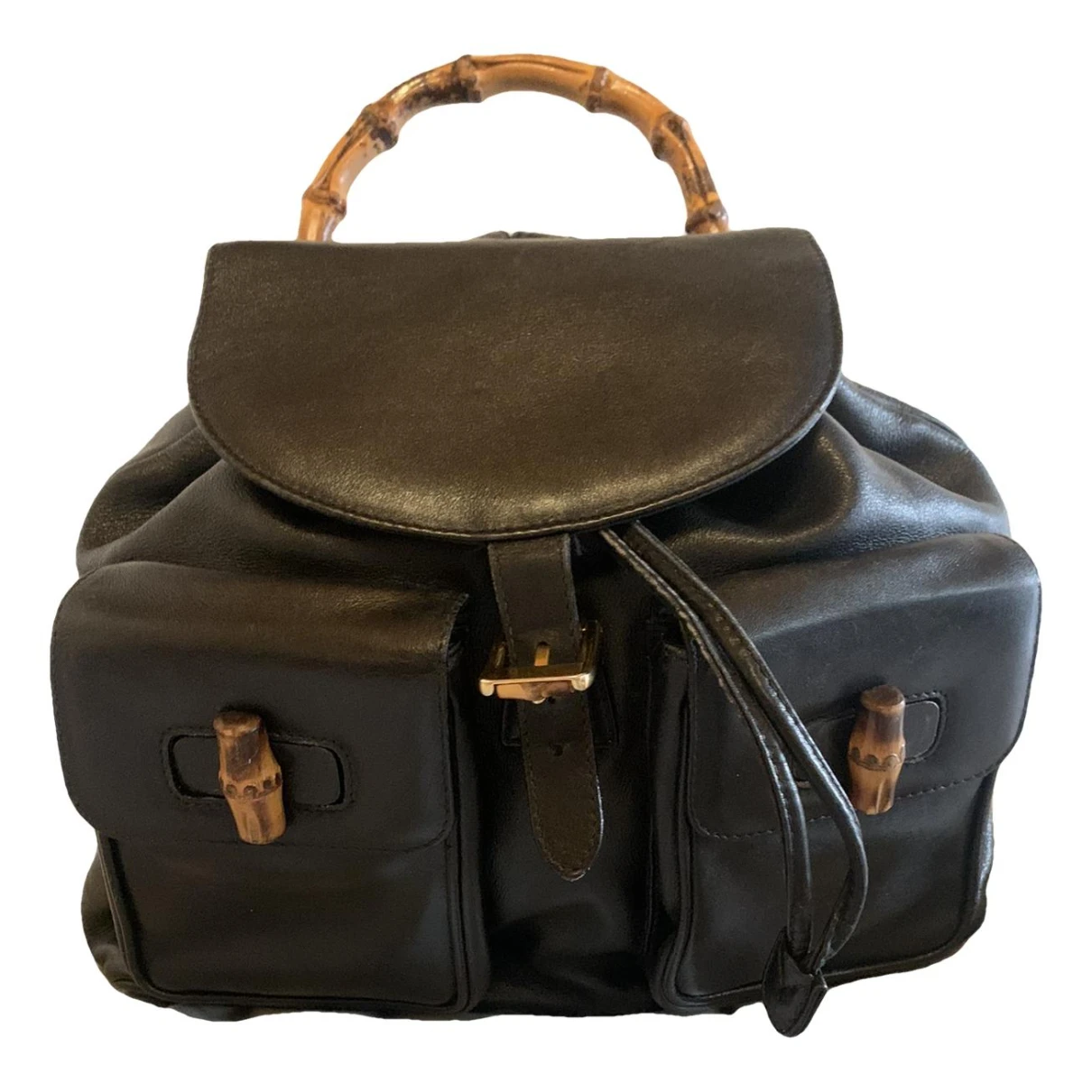Pre-owned Gucci Bamboo Leather Backpack In Black
