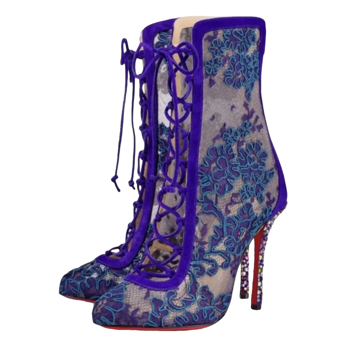 Pre-owned Christian Louboutin Cloth Ankle Boots In Purple