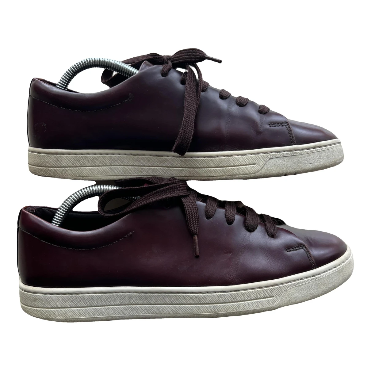 Pre-owned Prada Patent Leather Low Trainers In Burgundy