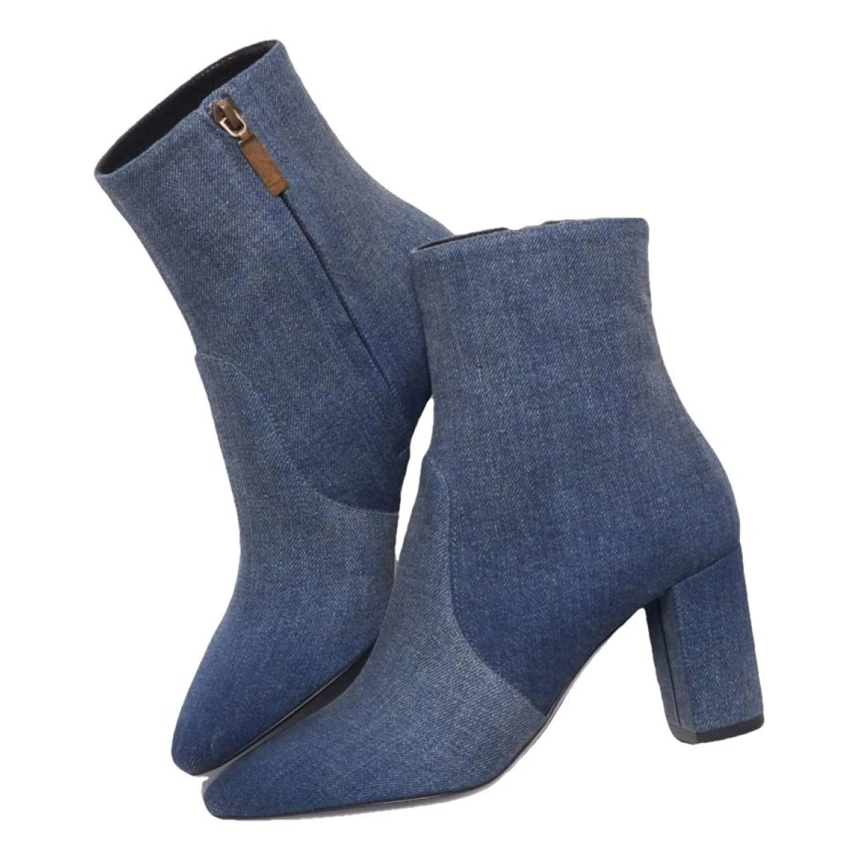 Pre-owned Saint Laurent Lou Cloth Boots In Blue