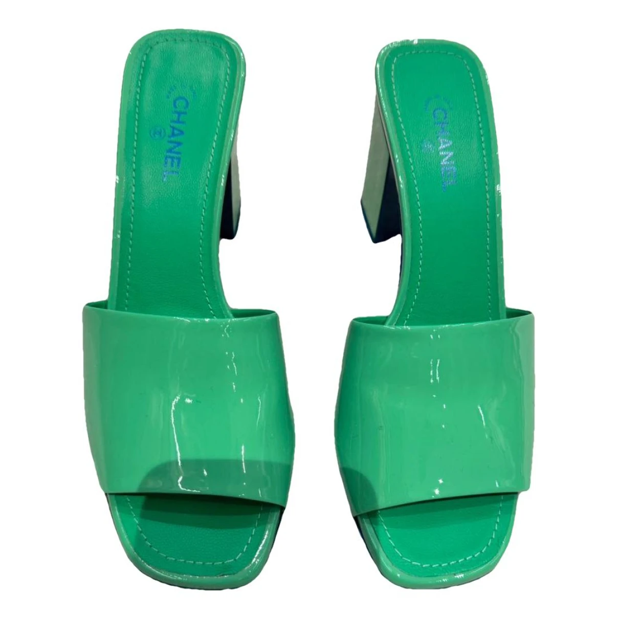 Pre-owned Chanel Patent Leather Mules & Clogs In Green