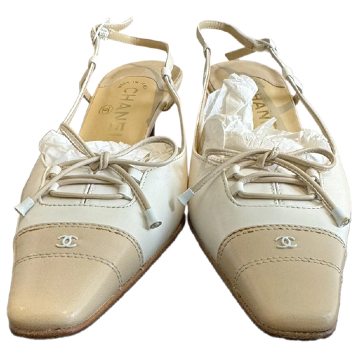 Pre-owned Chanel Slingback Leather Sandals In White