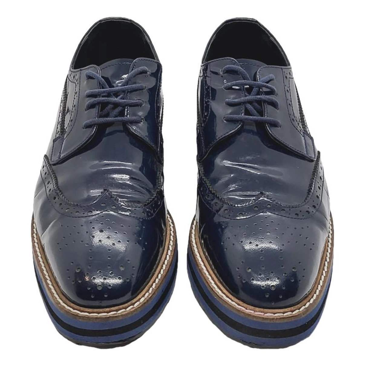 Pre-owned Prada Centaurus Patent Leather Trainers In Blue