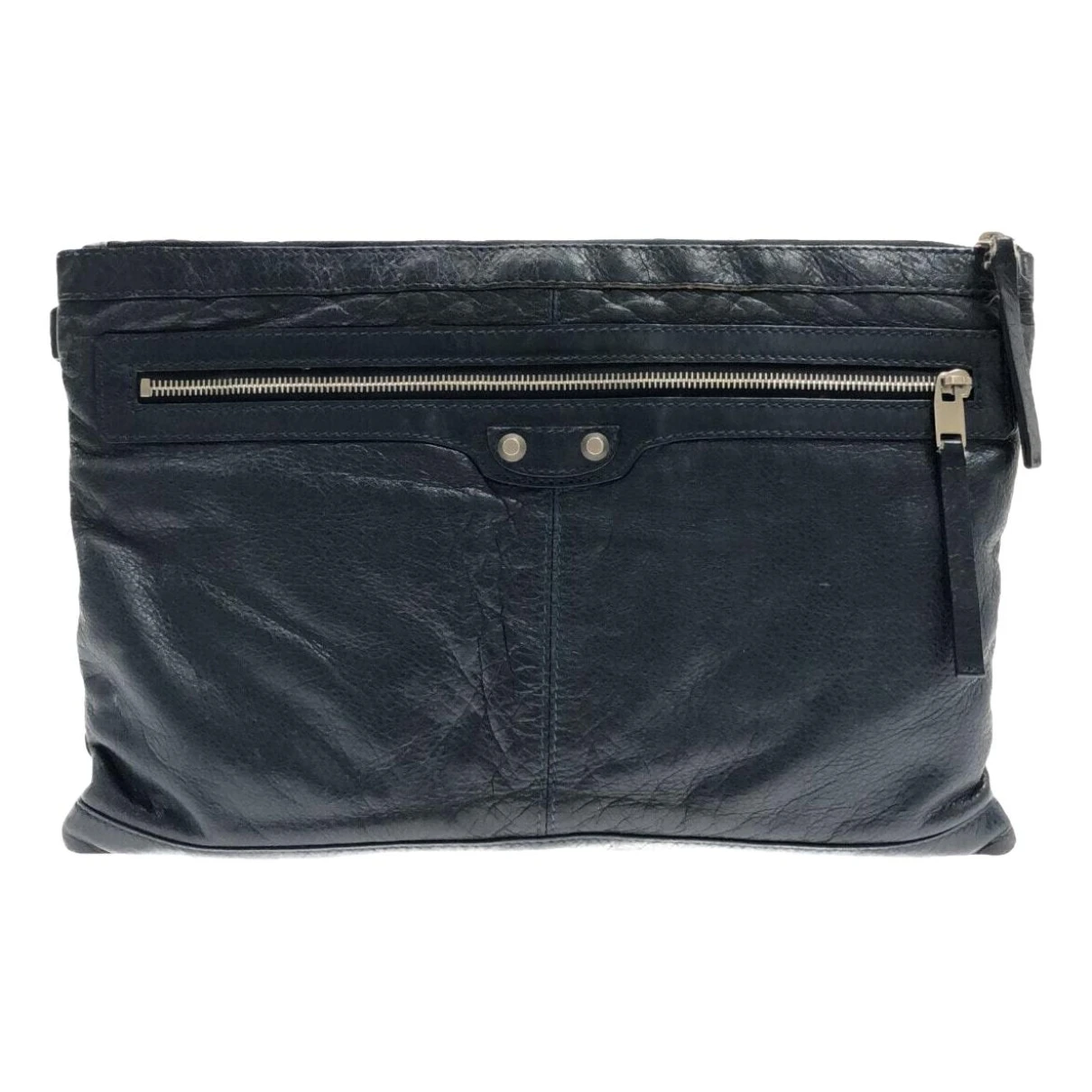 Pre-owned Balenciaga Classic Metalic Leather Clutch Bag In Black
