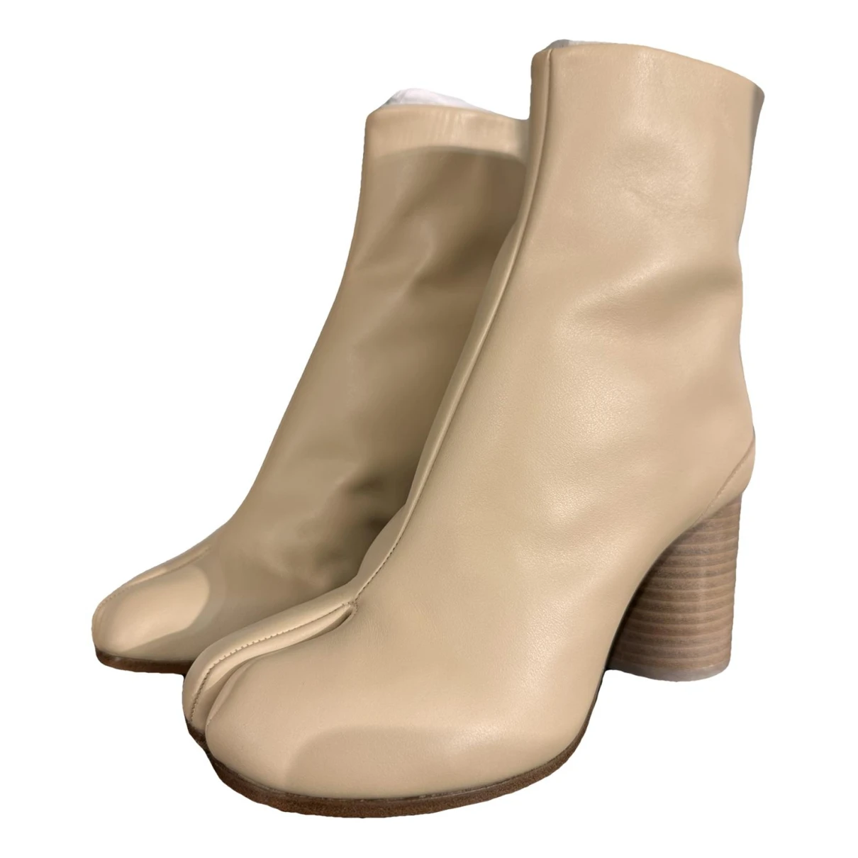 Pre-owned Maison Margiela Tabi Leather Boots In Beige