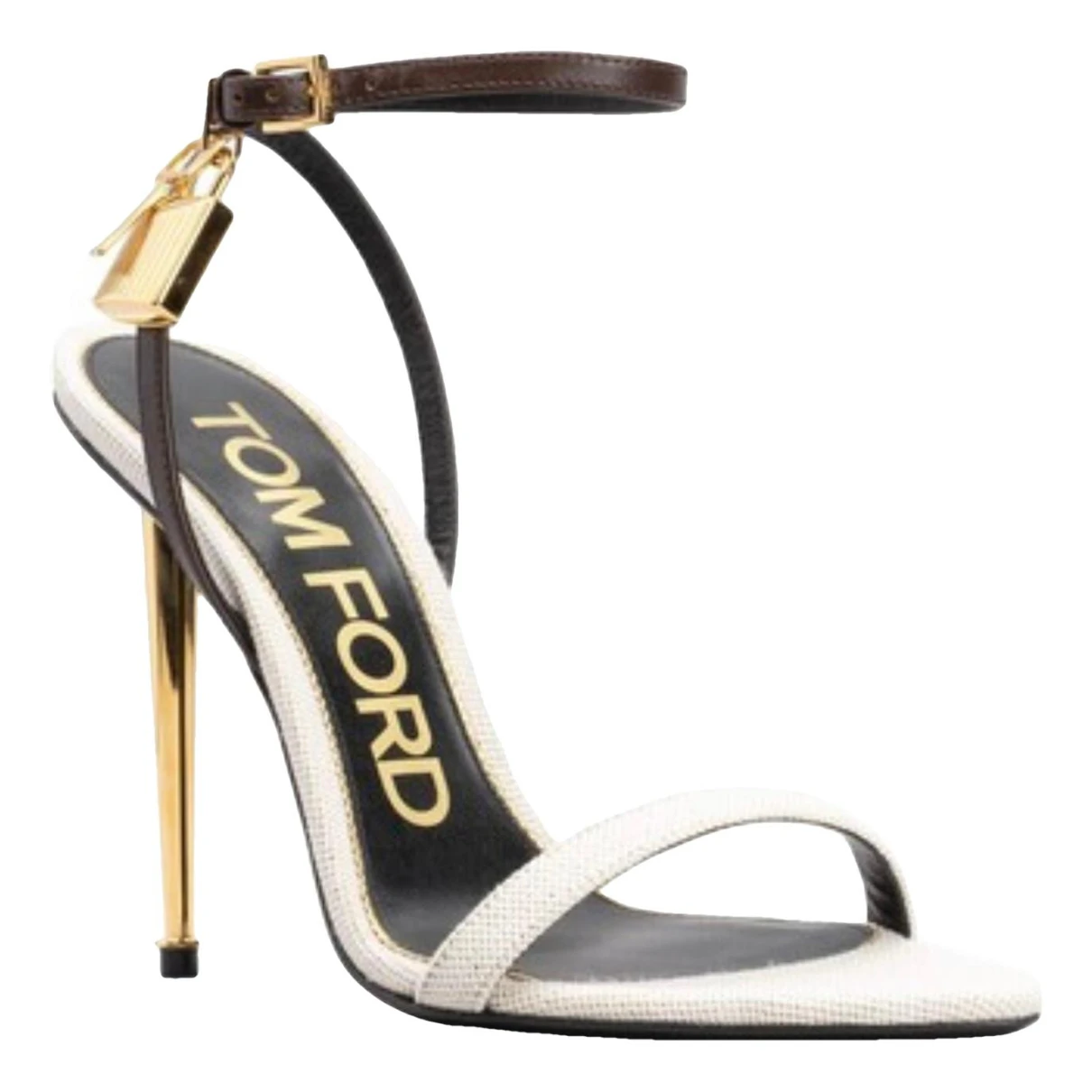 Pre-owned Tom Ford Padlock Leather Sandal In White