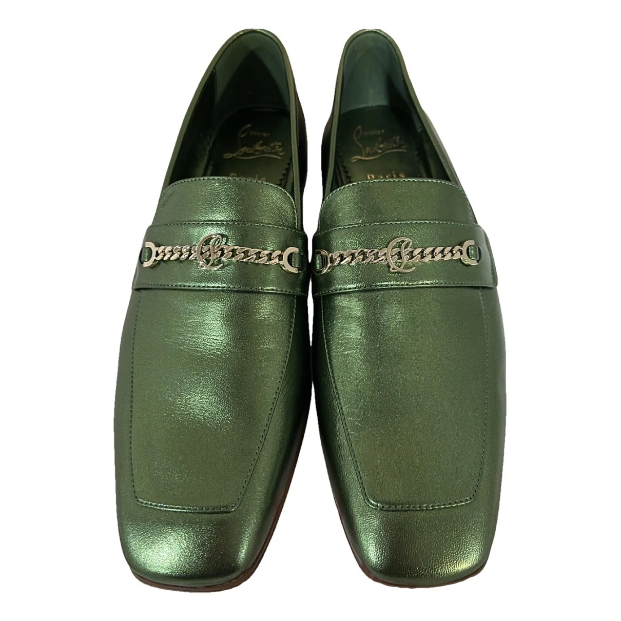 Pre-owned Christian Louboutin Leather Flats In Green